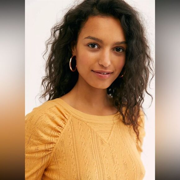 Free People Ella Puff sleeve pointelle long sleeve Top - Picture 2 of 4